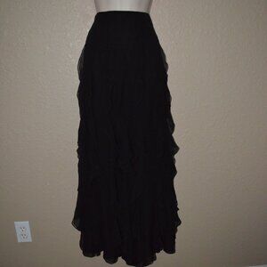 Sz 4 Carmen Marc Valvo Black Ruffle Long Maxi Silk Party Skirt
